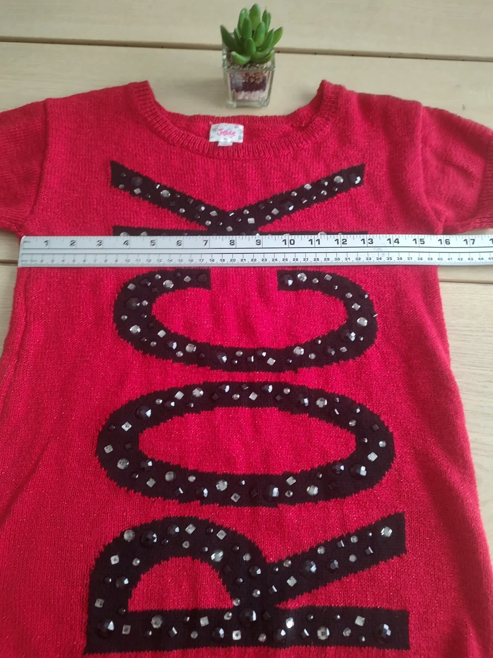 Justice Hot Pink 'ROCK' Studded Short Sleeve Knit Top